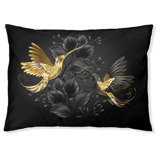 Black and Gold Hummingbird Pet Bed (Front)