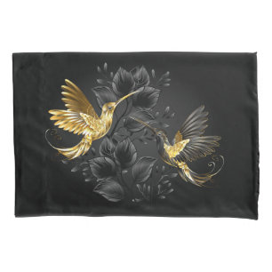 Black and Gold Hummingbird Pillow Case
