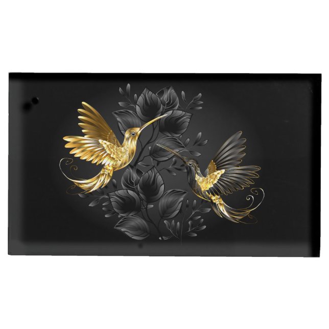 Black and Gold Hummingbird Place Card Holder (Front)