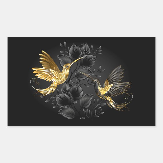 Black and Gold Hummingbird Rectangular Sticker (Front)