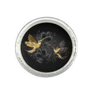 Black and Gold Hummingbird Ring