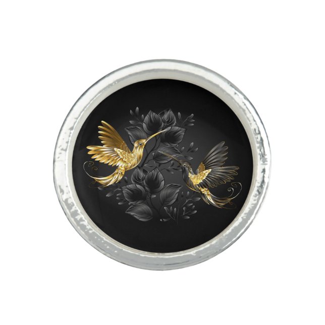 Black and Gold Hummingbird Ring (Front)