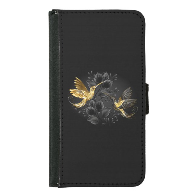 Black and Gold Hummingbird Samsung Galaxy Wallet Case (Front)