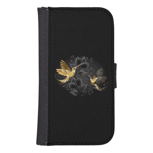 Black and Gold Hummingbird Samsung Galaxy Wallet Case (Front)