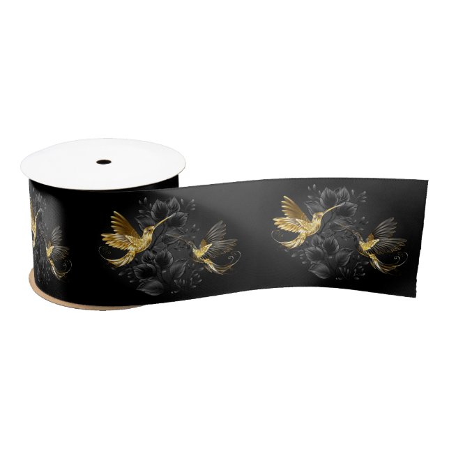 Black and Gold Hummingbird Satin Ribbon (Spool)