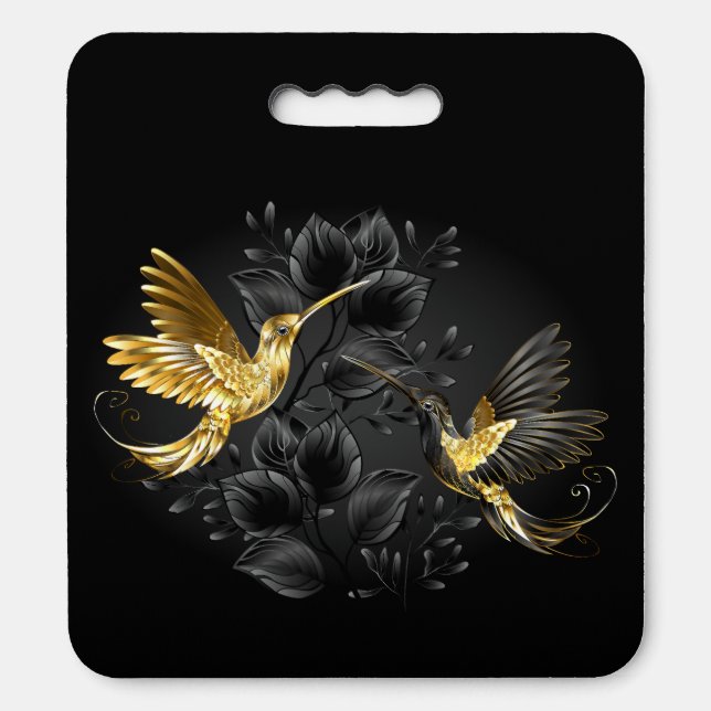 Black and Gold Hummingbird Seat Cushion (Front Vertical)