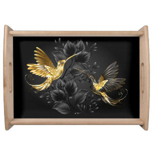 Black and Gold Hummingbird Serving Tray