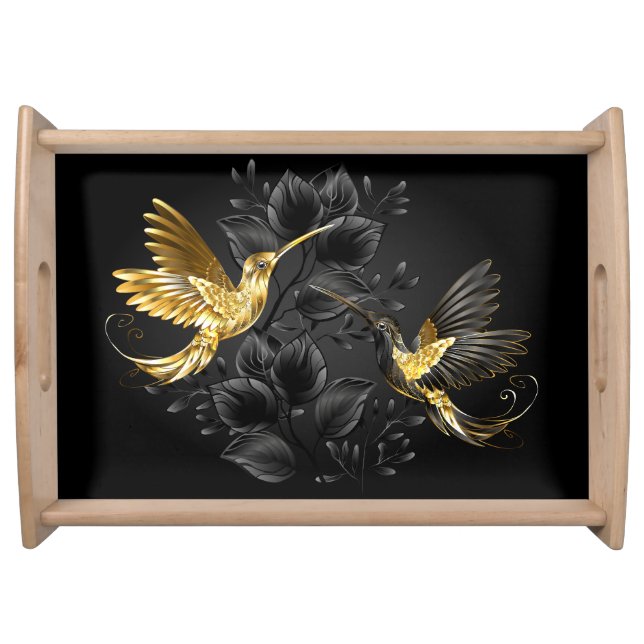 Black and Gold Hummingbird Serving Tray (Front)