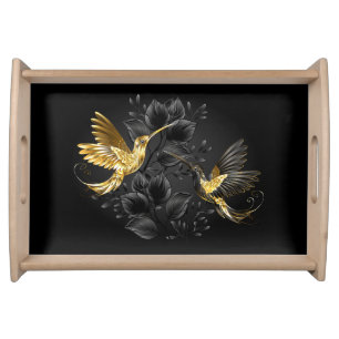 Black and Gold Hummingbird Serving Tray