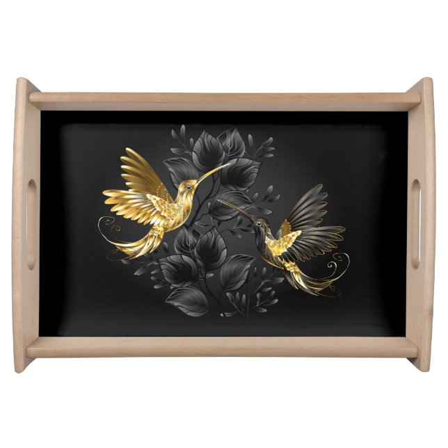 Black and Gold Hummingbird Serving Tray (Front)