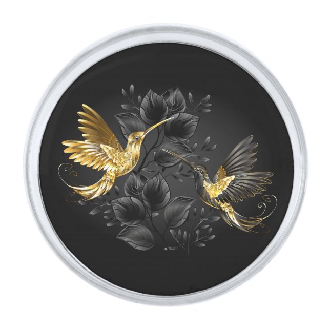 Black and Gold Hummingbird Silver Finish Lapel Pin (Front)