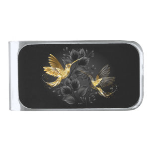 Black and Gold Hummingbird Silver Finish Money Clip