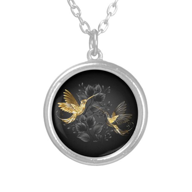 Black and Gold Hummingbird Silver Plated Necklace (Front)
