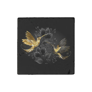 Black and Gold Hummingbird Stone Magnet