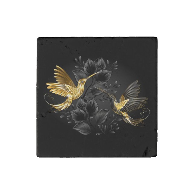 Black and Gold Hummingbird Stone Magnet (Front)