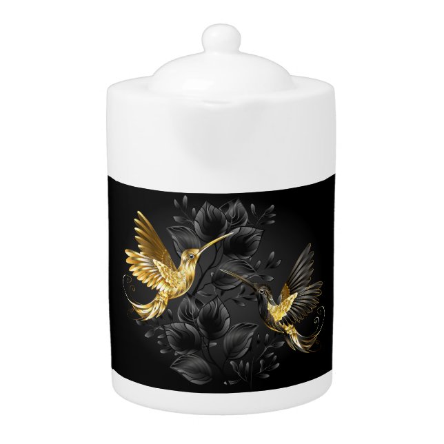 Black and Gold Hummingbird Teapot (Front)