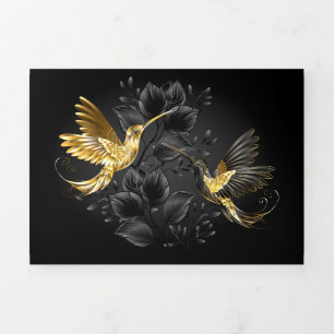 Black and Gold Hummingbird Tri-Fold Holiday Card