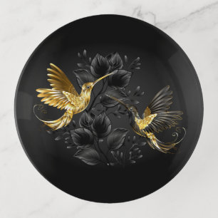 Black and Gold Hummingbird Trinket Tray