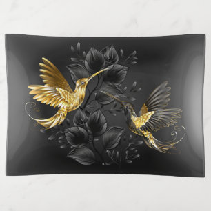 Black and Gold Hummingbird Trinket Tray