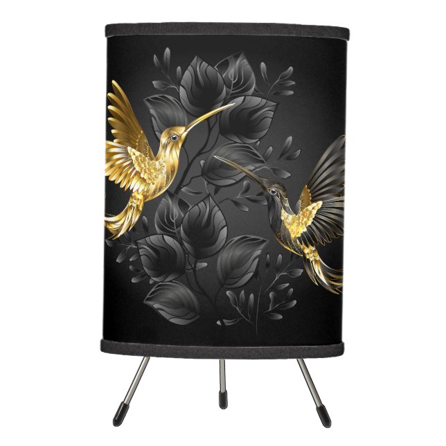 Black and Gold Hummingbird Tripod Lamp (Front)