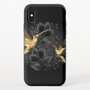 Black and Gold Hummingbird iPhone XS Slider Case