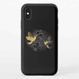 Black and Gold Hummingbird iPhone X Slider Case