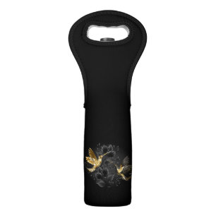 Black and Gold Hummingbird Wine Bag