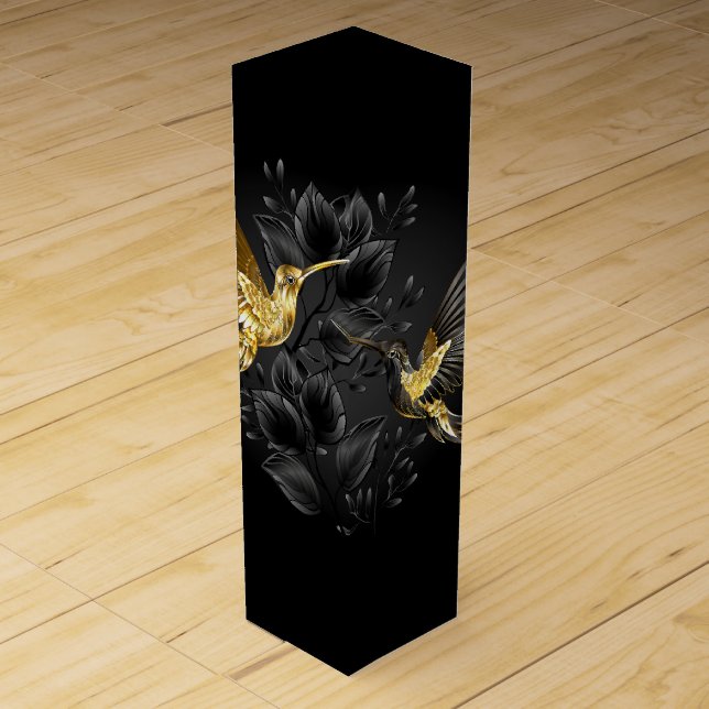 Black and Gold Hummingbird Wine Box (Front)