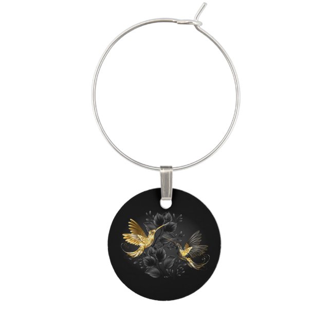 Black and Gold Hummingbird Wine Charm (Front)