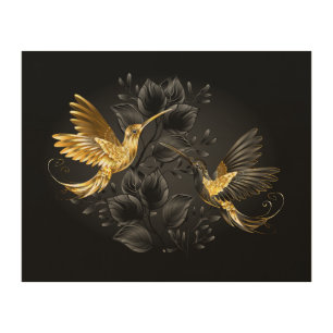 Black and Gold Hummingbird Wood Wall Art
