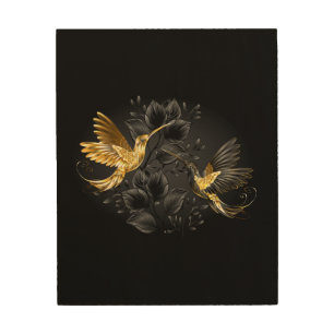 Black and Gold Hummingbird Wood Wall Art