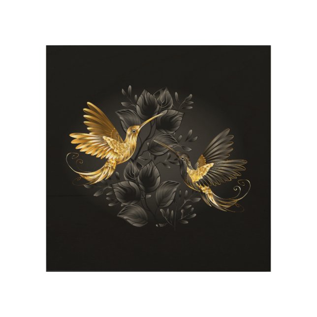 Black and Gold Hummingbird Wood Wall Art (Front)