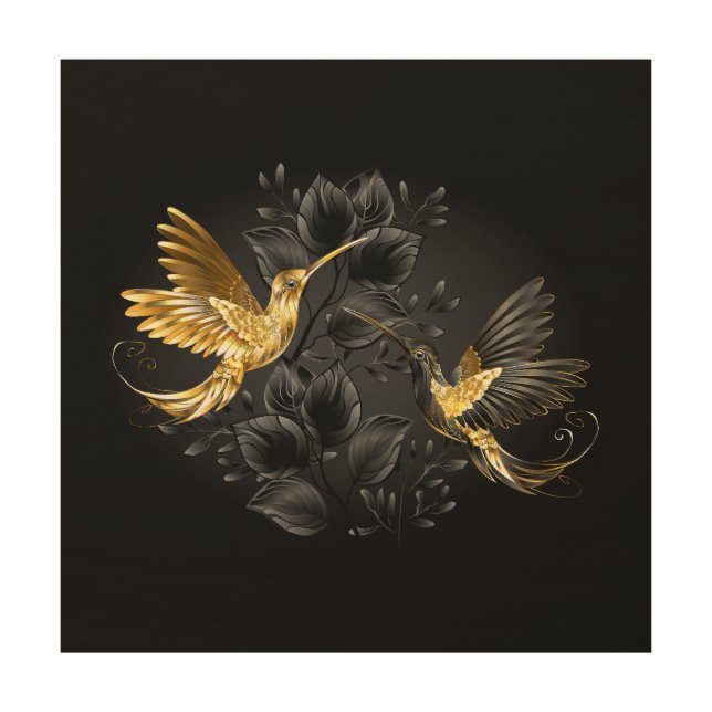 Black and Gold Hummingbird Wood Wall Art (Front)