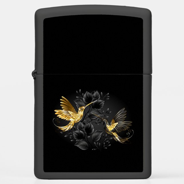 Black and Gold Hummingbird Zippo Lighter (Front)