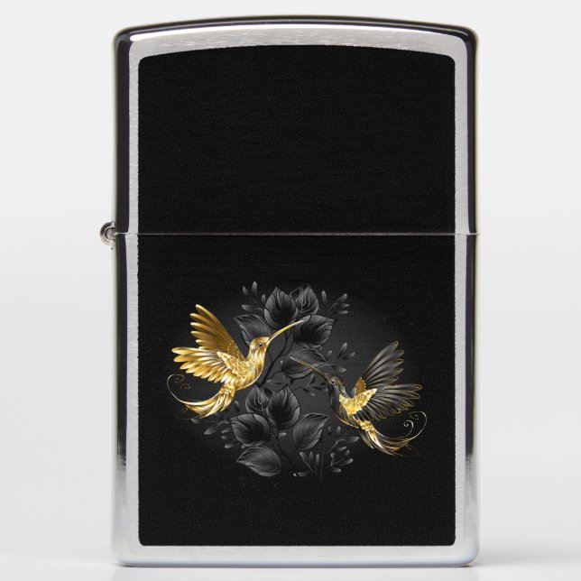 Black and Gold Hummingbird Zippo Lighter (Front)