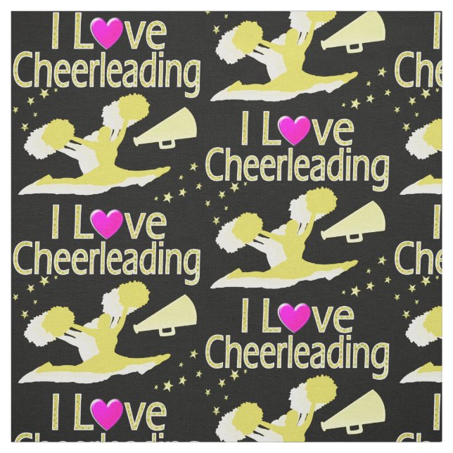 BLACK AND GOLD I LOVE CHEERLEADING FABRIC (Swatch)