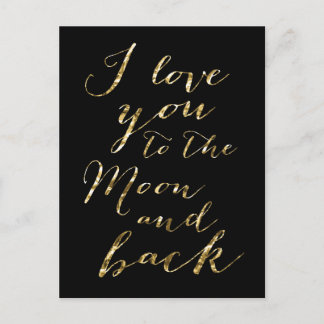 Black And Gold I Love You To The Moon Postcards
