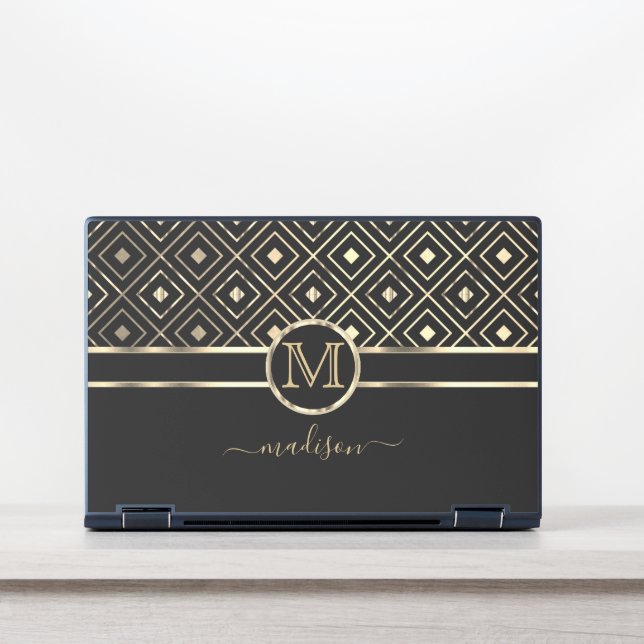 Black and Gold in a Geometric Pattern HP Laptop Skin (Front)