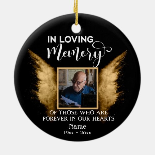 Black And Gold In Loving Memory Custom Photo Ceramic Ornament