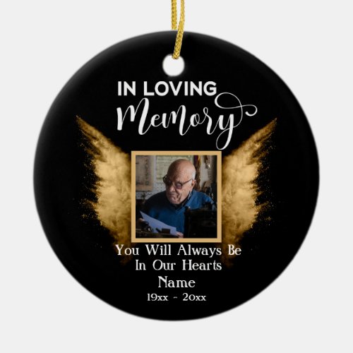 Black And Gold In Loving Memory Custom Photo Ceramic Ornament