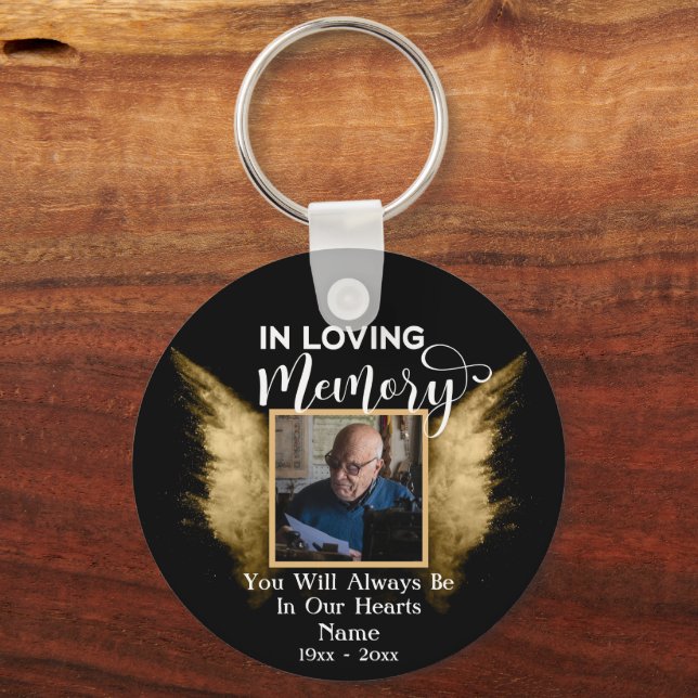 Black And Gold In Loving Memory Custom Photo Keychain (Back)
