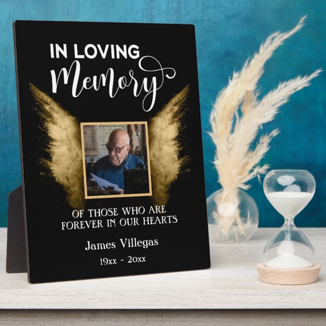 Black And Gold In Loving Memory Custom Photo Plaque (Side)