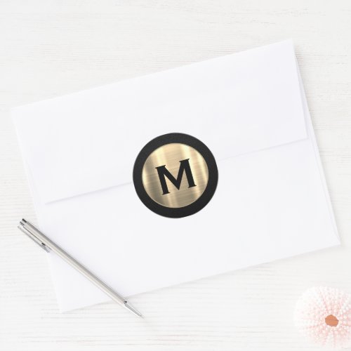 Black and Gold Initial Classic Round Sticker