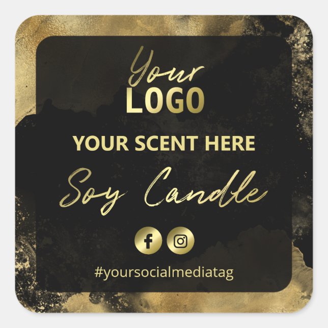 Black And Gold Ink Soy Candle Labels (Front)