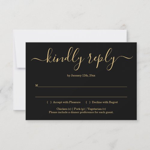 Black and Gold Invitation Reply Card Insert - Use a wonderfully elegant black and gold backdrop for your guests' responses to your wedding.