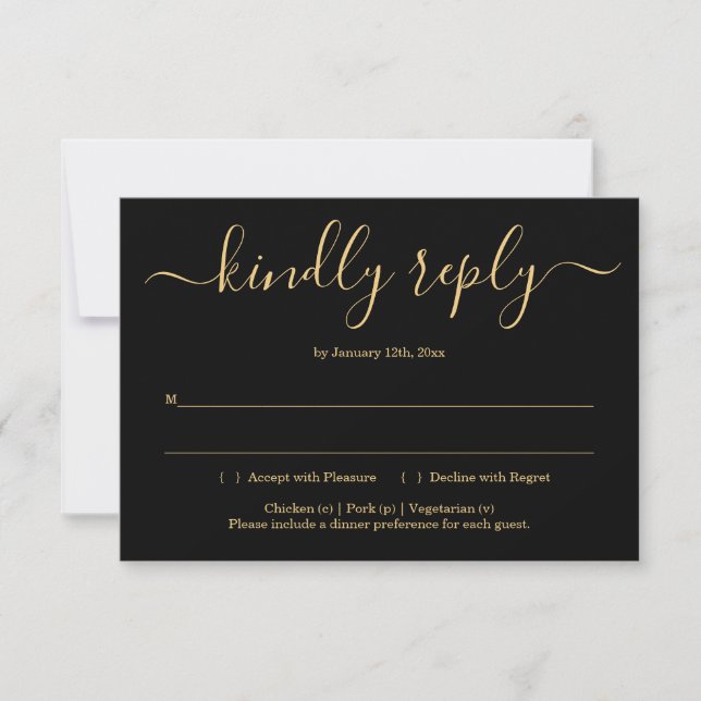 Black and Gold Invitation Reply Card Insert (Front)