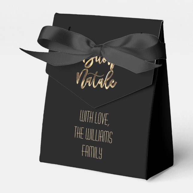 Black and Gold Italian Christmas Buon Natale Favor Boxes (Front Side)