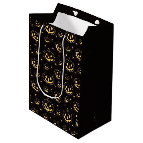 Black and Gold Jack_O Lanterns Black Halloween Medium Gift Bag