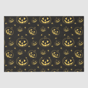 Black and Gold Jack-O' Lanterns Black Halloween Tissue Paper