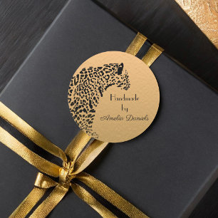 Black and Gold Jaguar Handmade by Classic Round Sticker